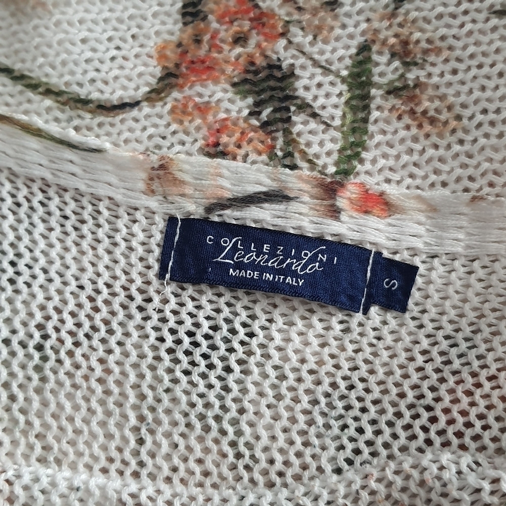 Italian Collezioni Leonardo Floral Knit Sweater Womens Size Small Spring Neutral - Picture 8 of 14